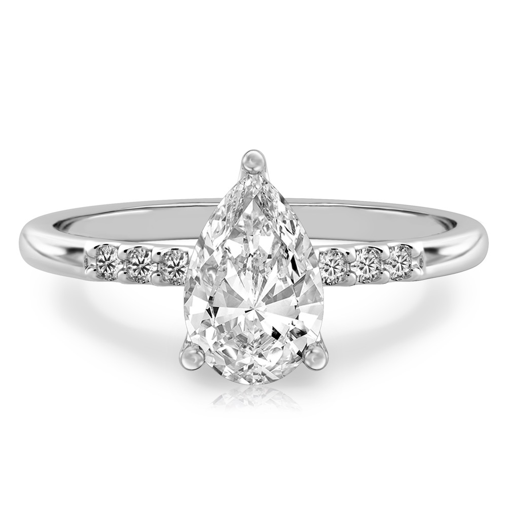 pear shape diamond minimalist pave engagement ring in white gold