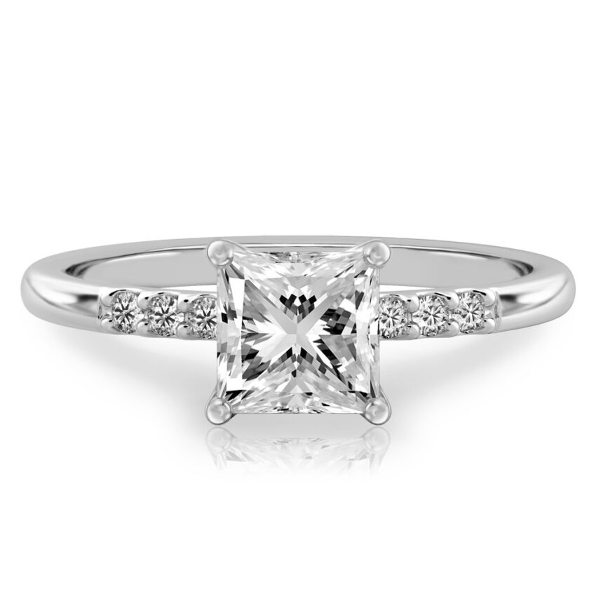 princess cut diamond minimalist pave engagement ring in platinum