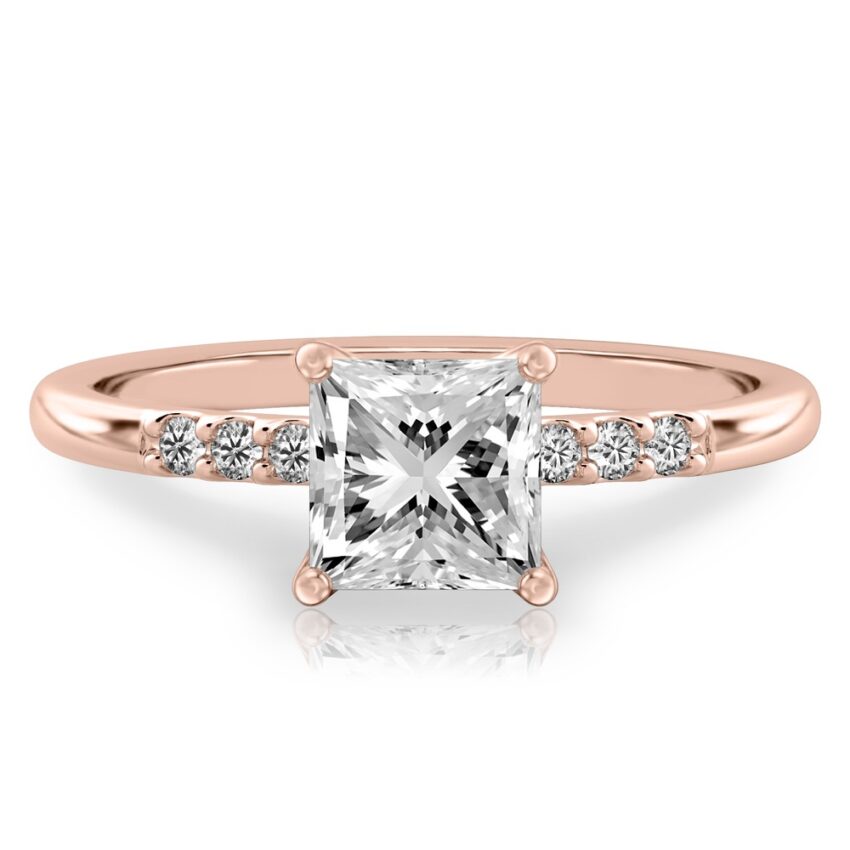 princess cut diamond minimalist pave engagement ring in rose gold
