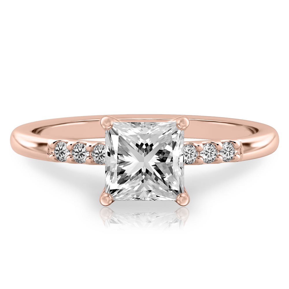princess cut diamond minimalist pave engagement ring in rose gold
