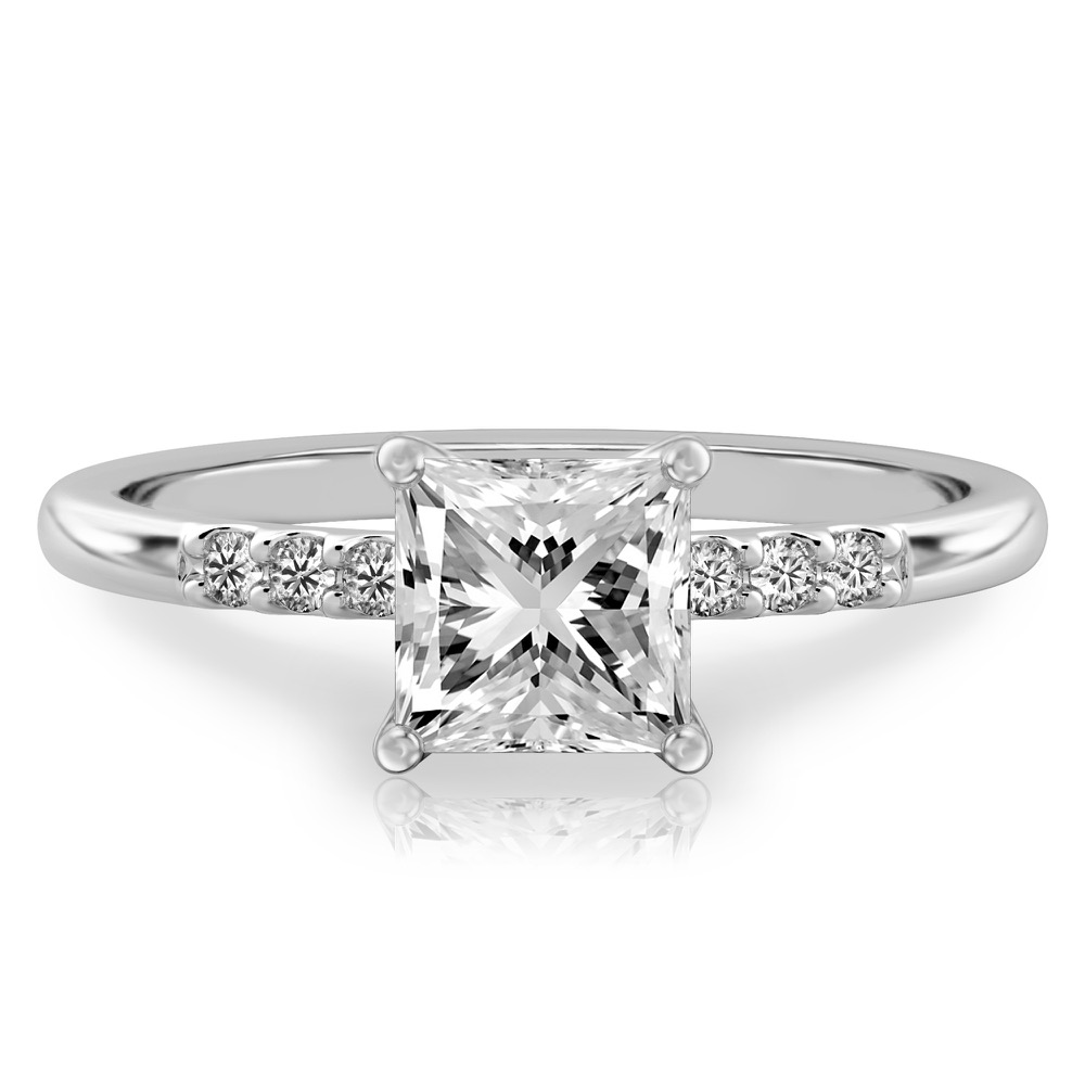 princess cut diamond minimalist pave engagement ring in white gold