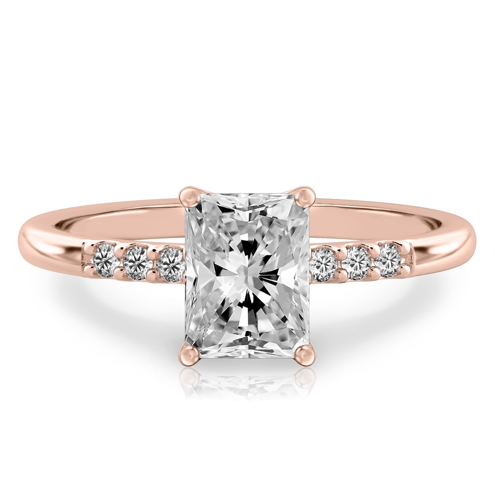 radiant cut diamond minimalist pave engagement ring in rose gold