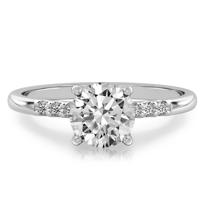 round cut diamond minimalist pave engagement ring in platinum