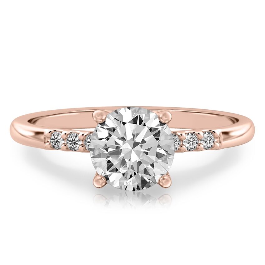 round cut diamond minimalist pave engagement ring in rose gold