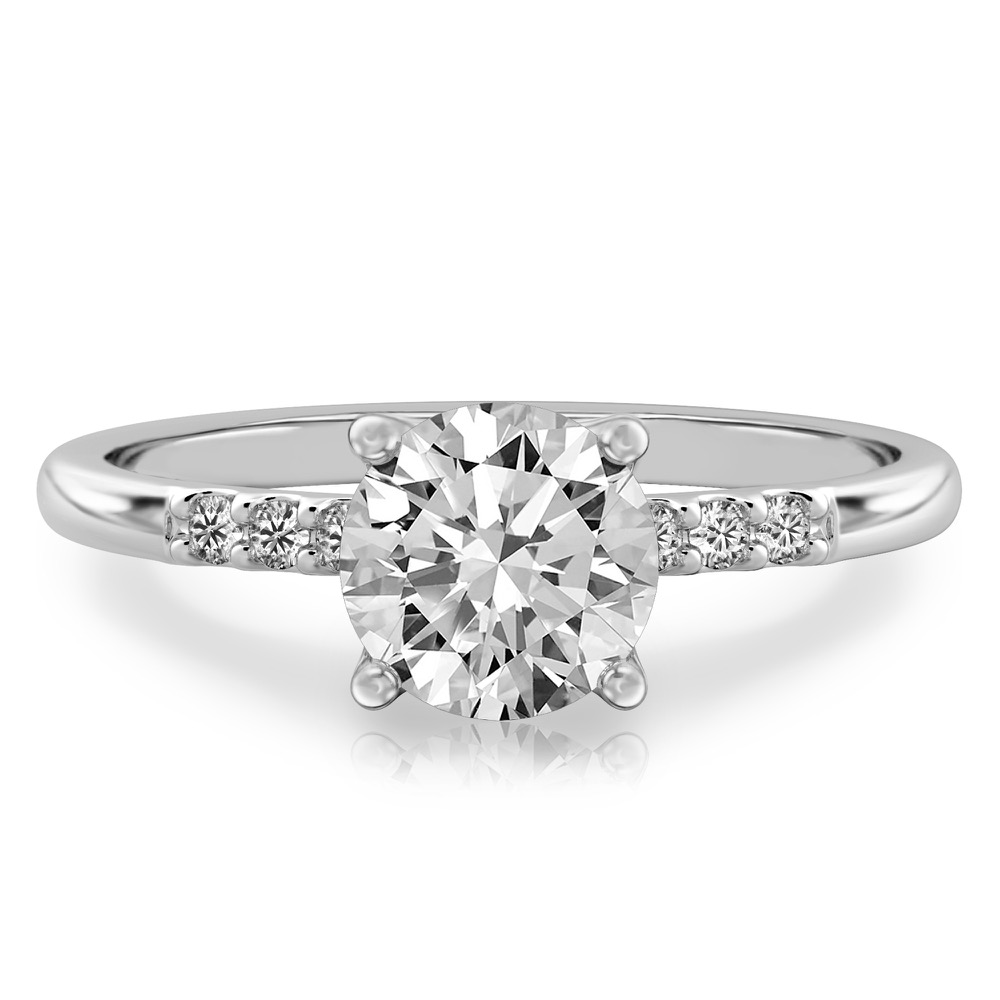 round cut diamond minimalist pave engagement ring in white gold