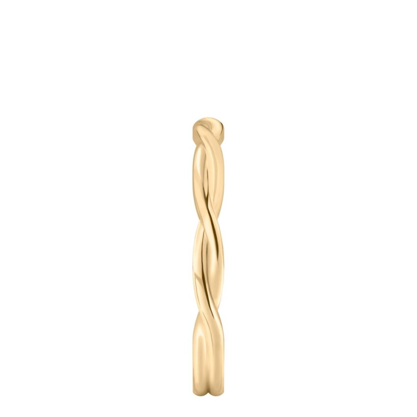 Side view of twisted wedding band in yellow gold
