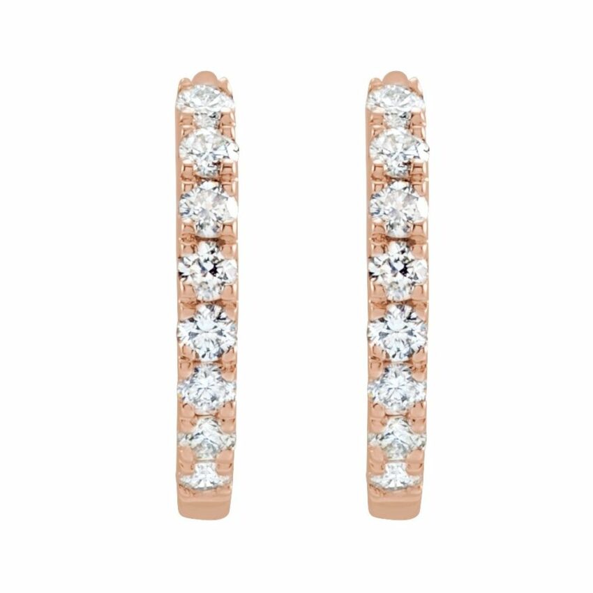 12mm diamond huggie earrings rose gold