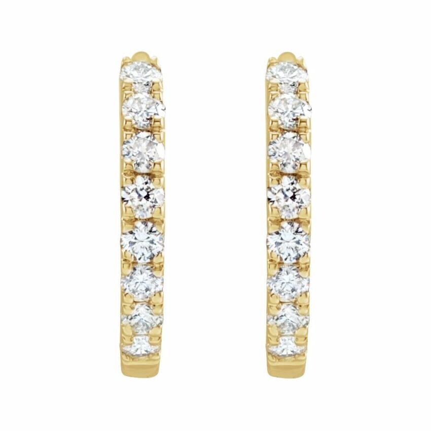 12mm diamond huggie earrings yellow gold