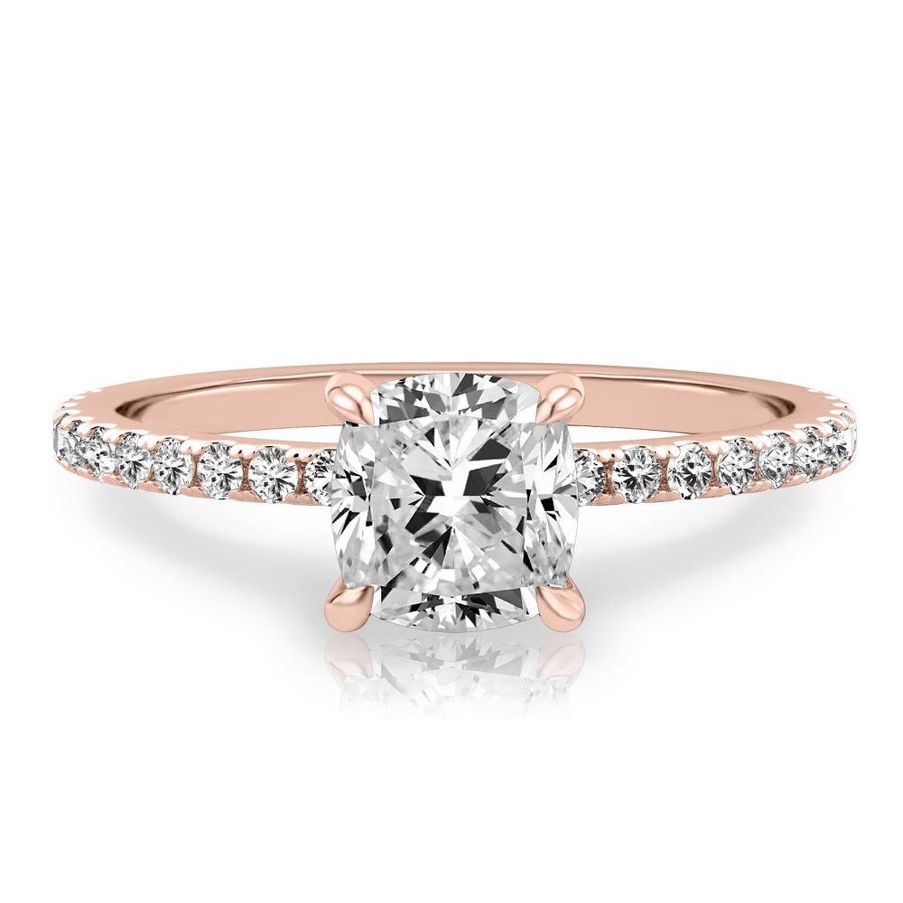 cushion cut diamond delicate pave engagement ring in rose gold