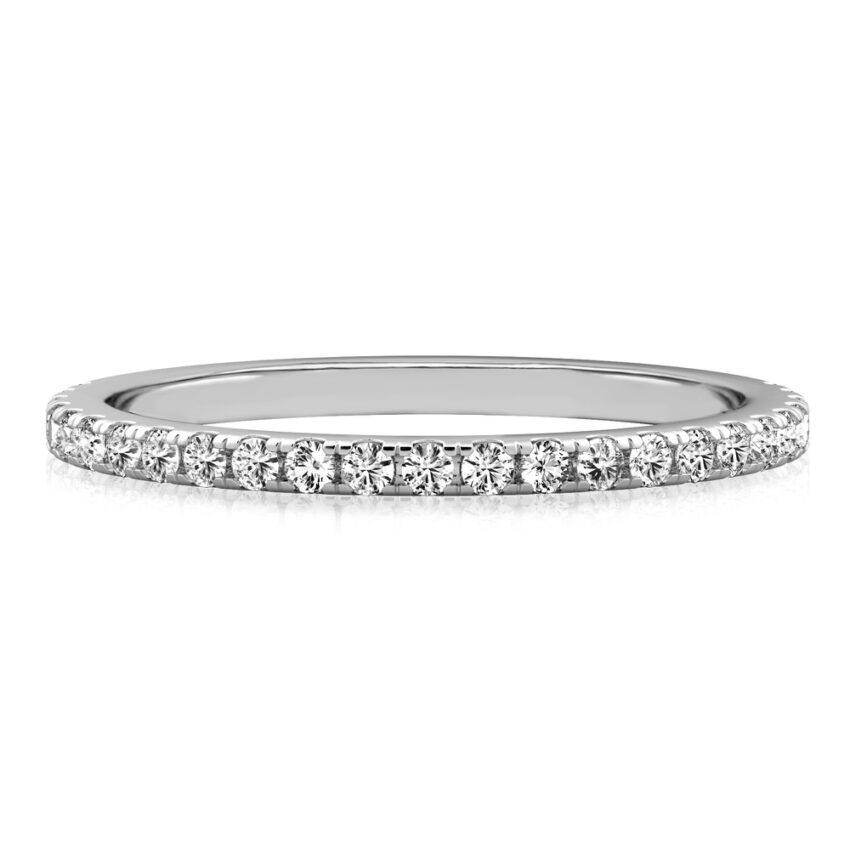 delicate pave diamond wedding band in white gold
