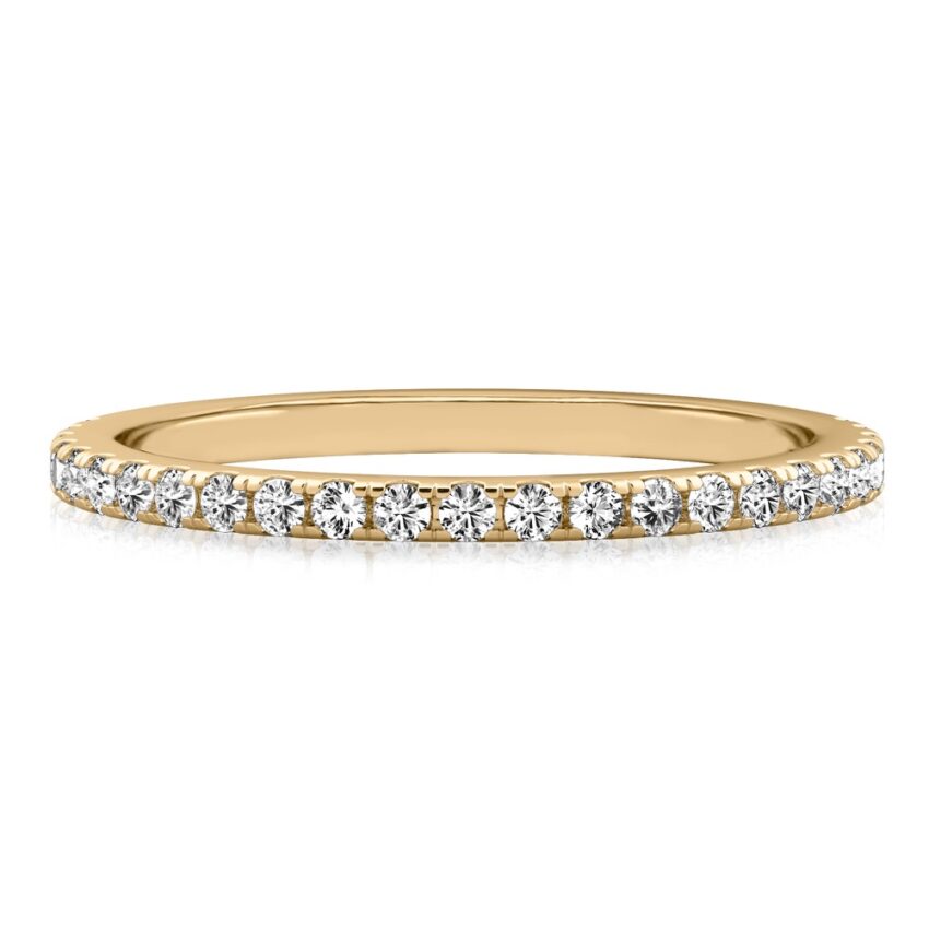 delicate pave diamond wedding band in yellow gold