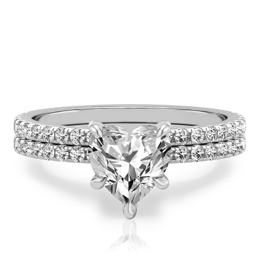 heart shape diamond delicate pave engagement ring set platinum