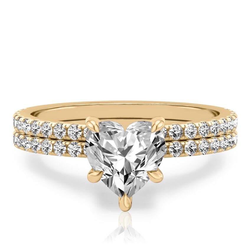 heart shape diamond delicate pave engagement ring set yellow gold