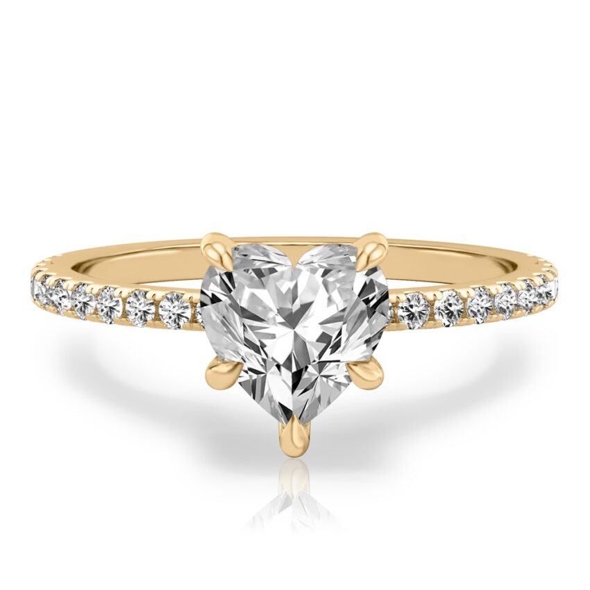 heart shape diamond delicate pave engagement ring in yellow gold