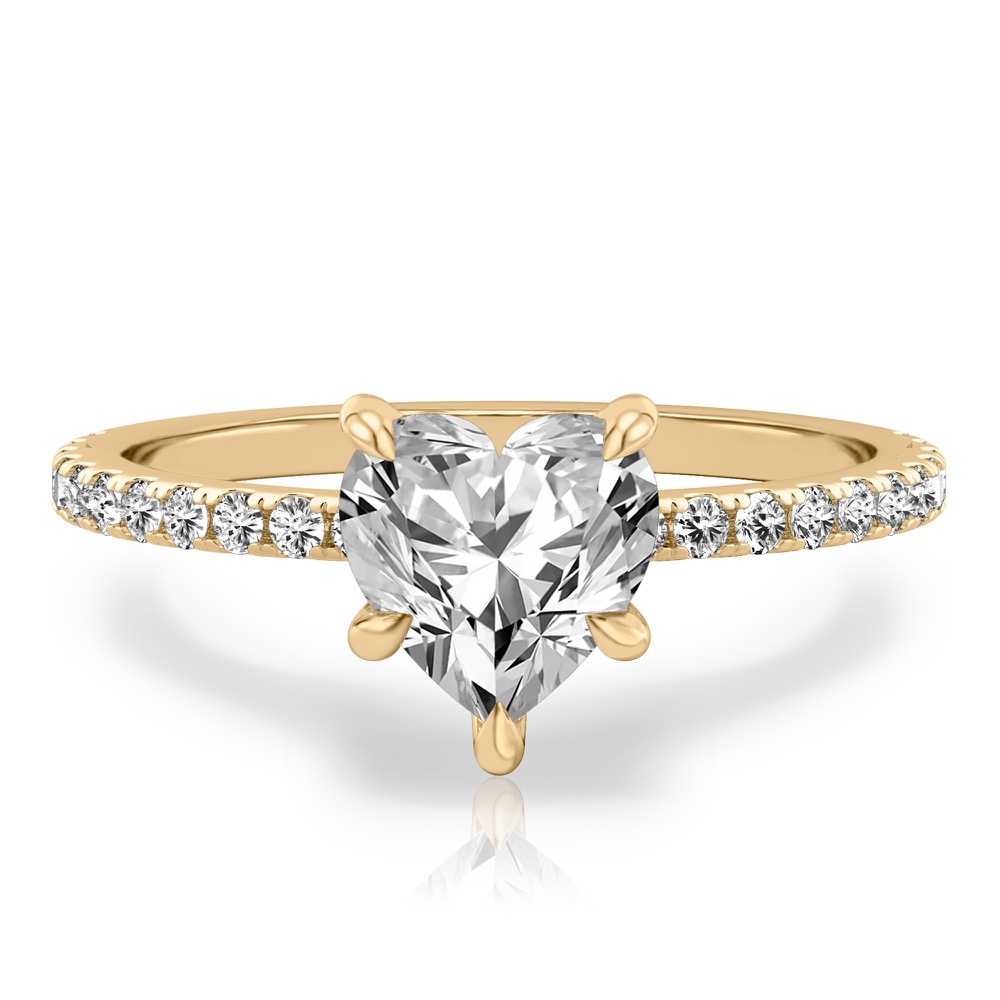heart shape diamond delicate pave engagement ring in yellow gold