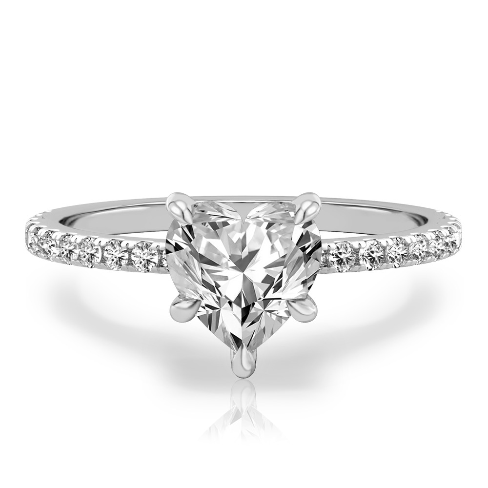 heart shape diamond delicate pave hidden halo engagement ring in platinum
