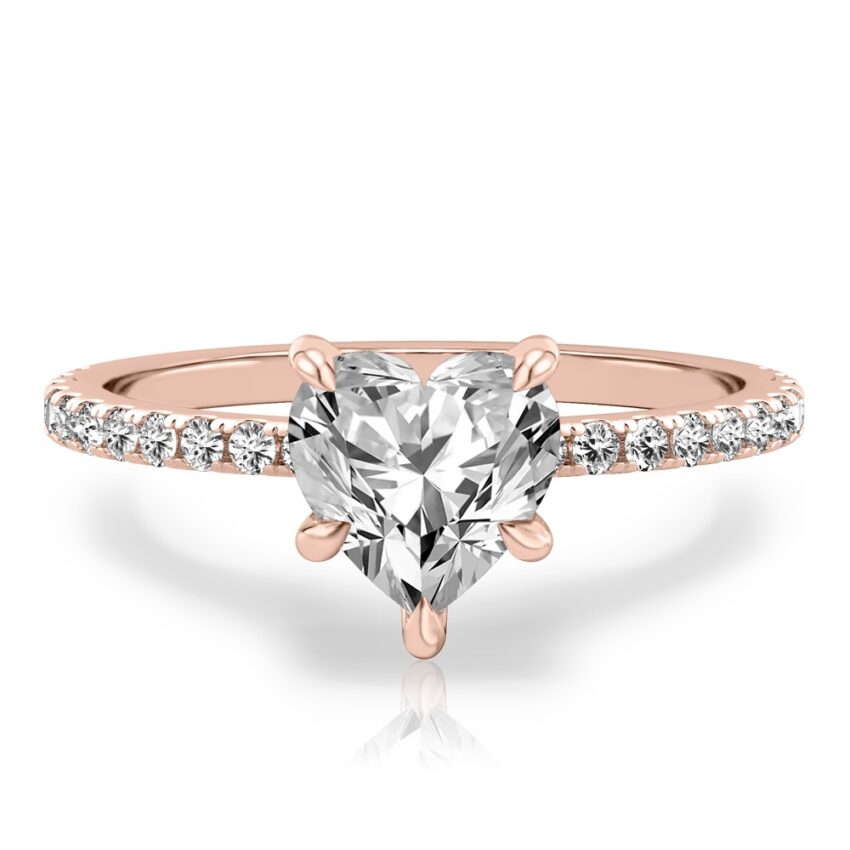 heart shape diamond delicate pave hidden halo engagement ring in rose gold