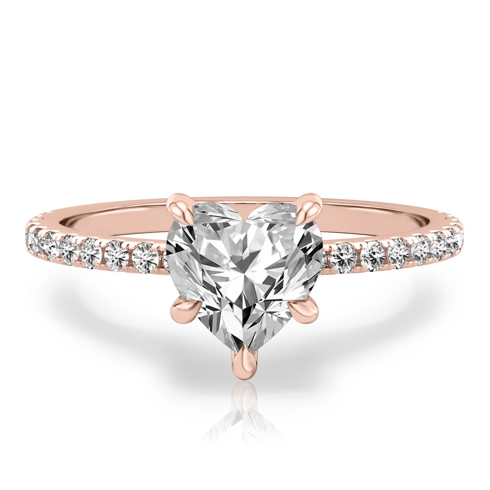 heart shape diamond delicate pave hidden halo engagement ring in rose gold