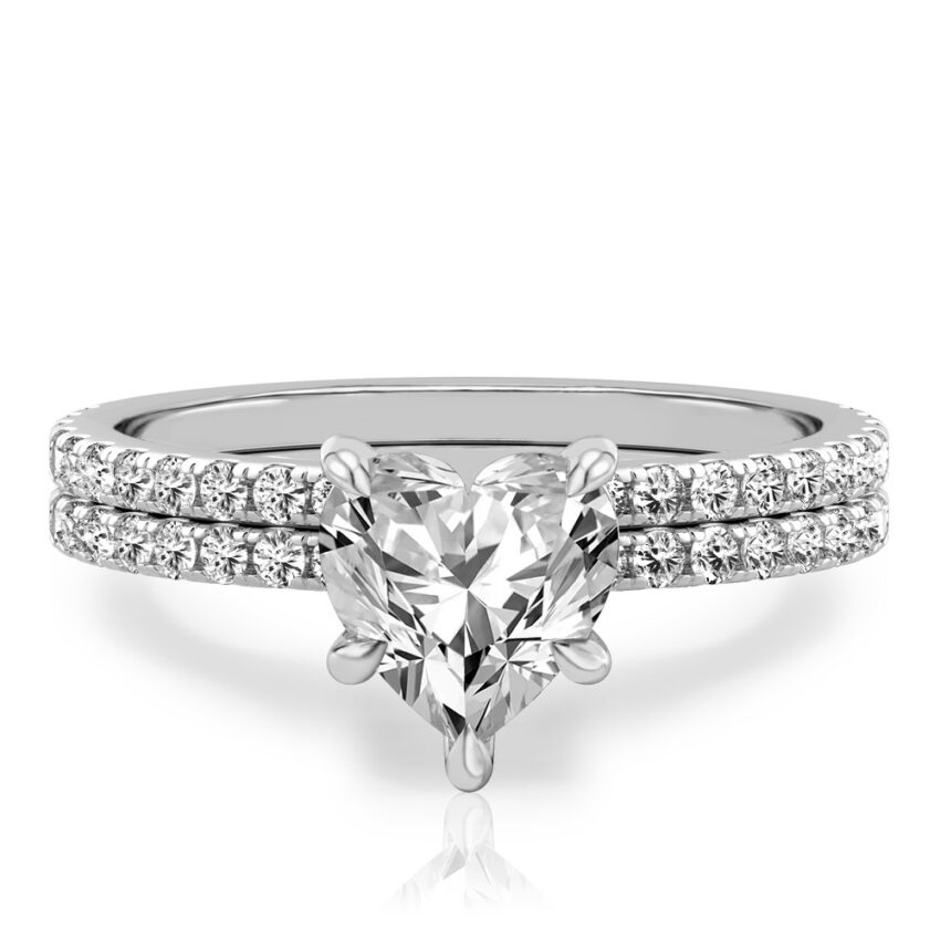 heart shape diamond delicate pave hidden halo engagement ring set palladium