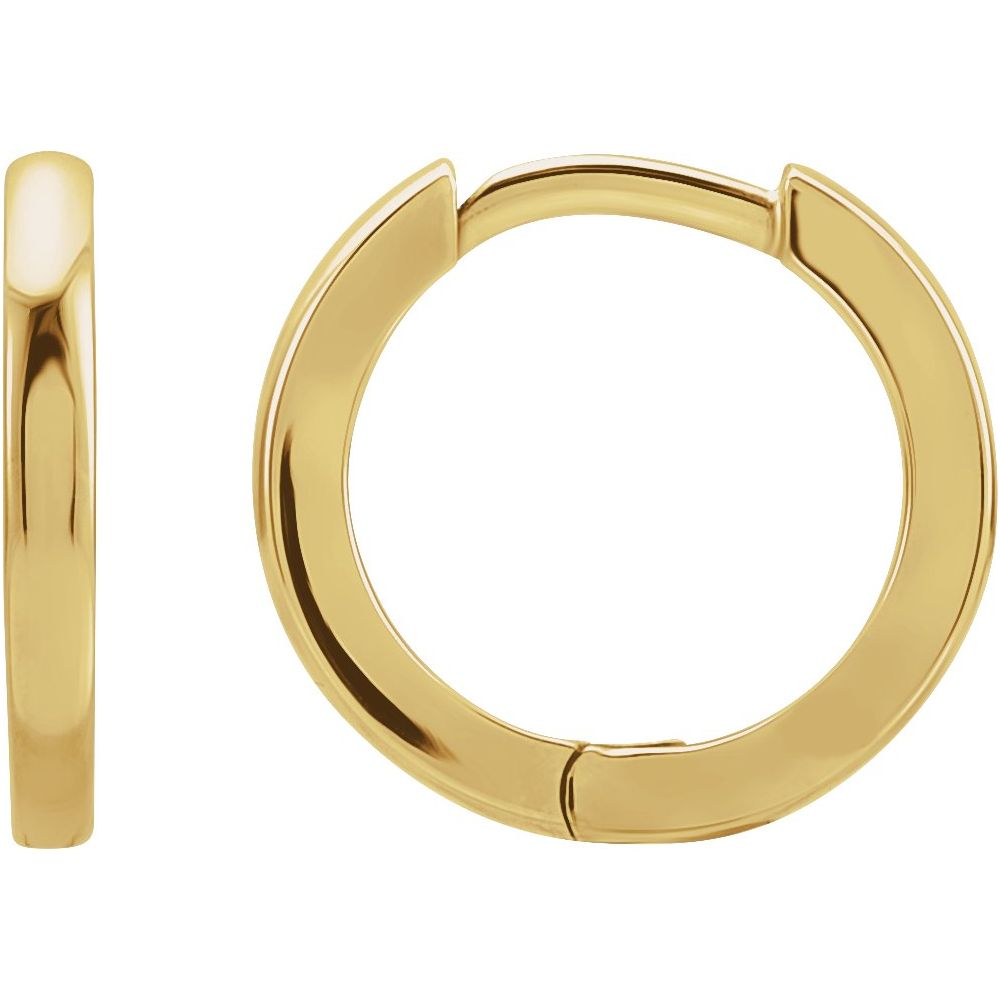 Angle view of huggie earrings yellow gold