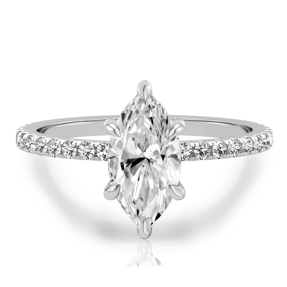 marquise cut diamond delicate pave hidden halo engagement ring in platinum