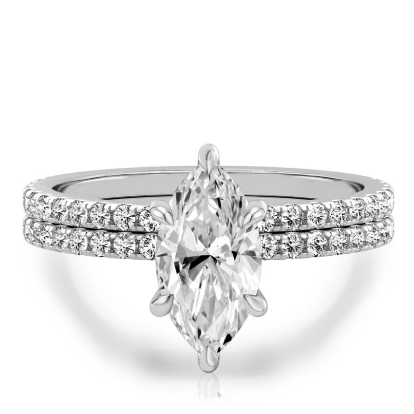 marquise cut diamond delicate pave hidden halo engagement ring set white gold