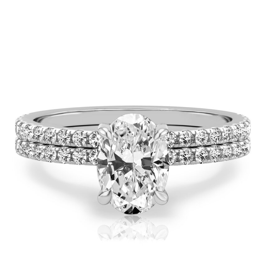 oval cut diamond delicate pave engagement ring set platinum