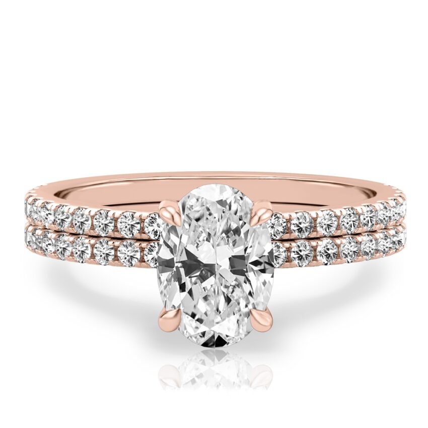 oval cut diamond delicate pave engagement ring set rose gold