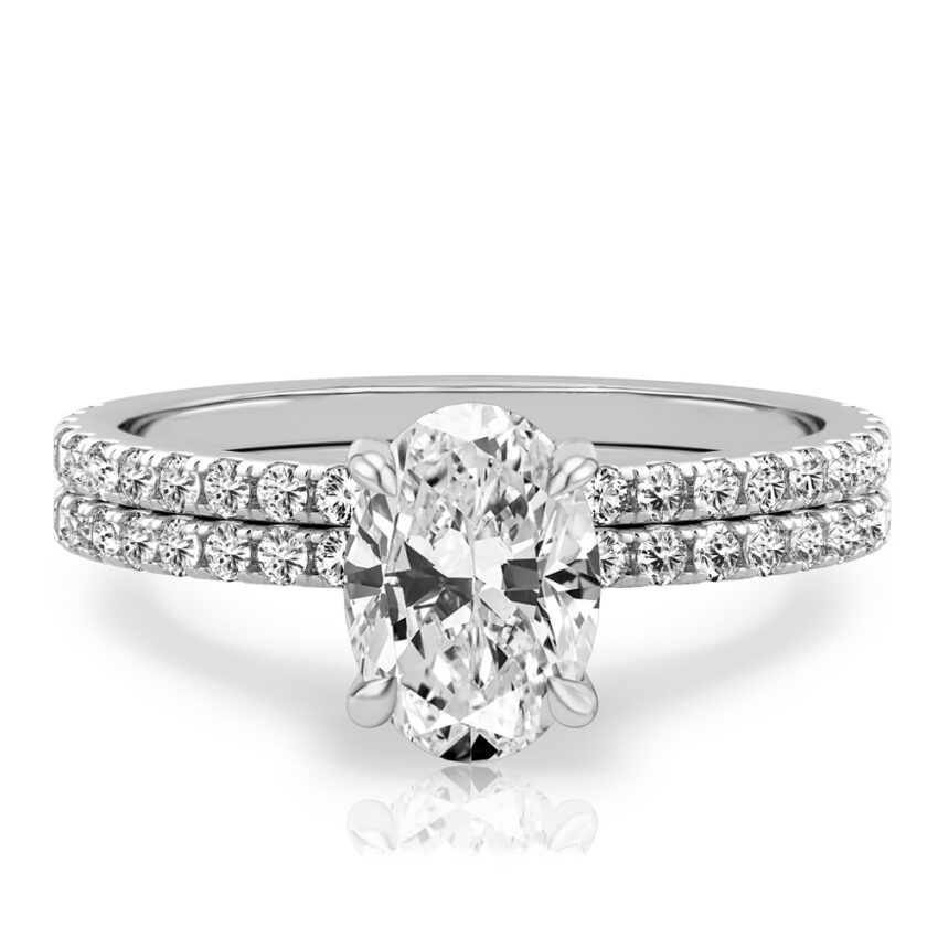 oval cut diamond delicate pave hidden halo engagement ring set palladium