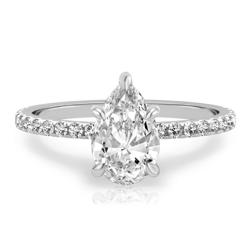 pear shape diamond delicate pave engagement ring in platinum