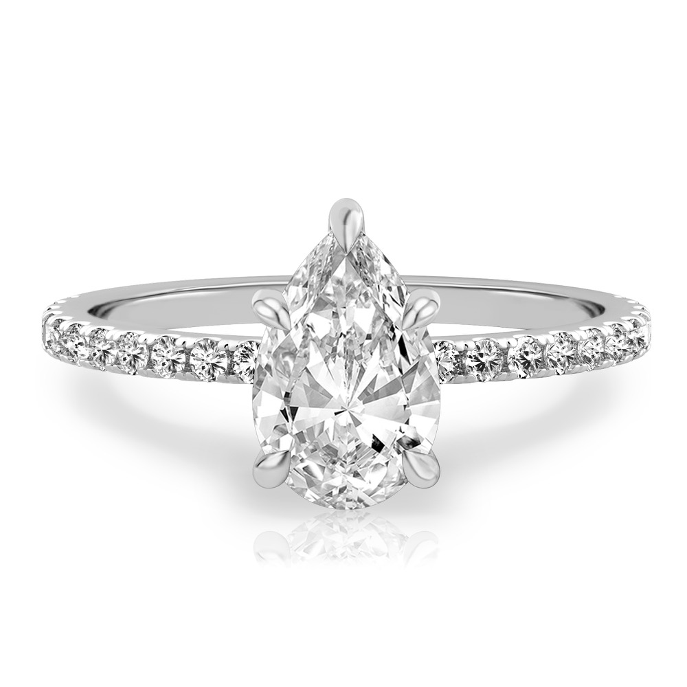 pear shape diamond delicate pave engagement ring in platinum