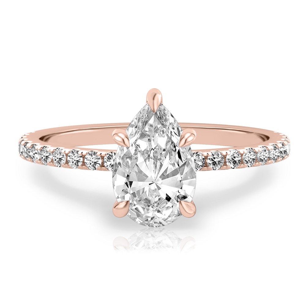 pear shape diamond delicate pave engagement ring in rose gold