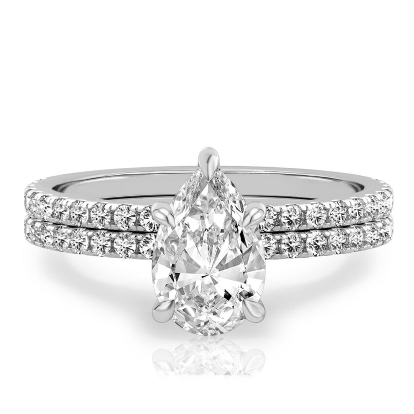 pear shape diamond delicate pave engagement ring set platinum