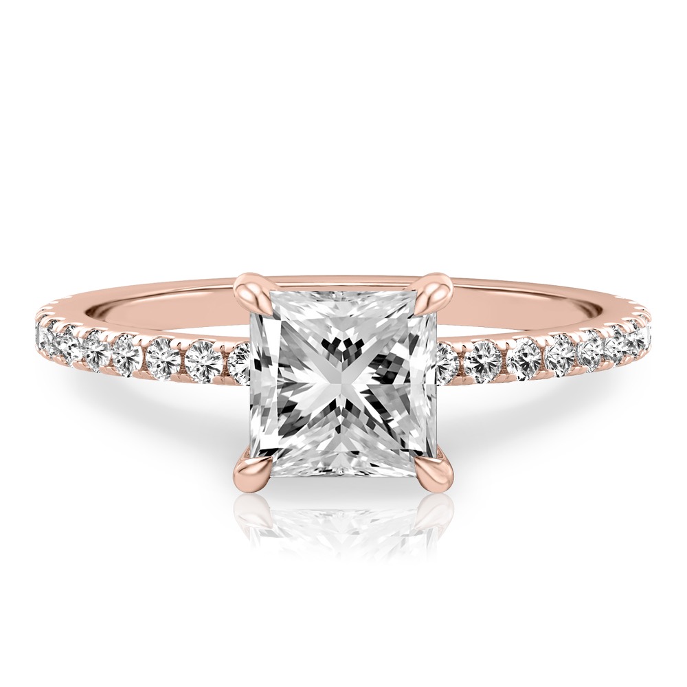 princess cut diamond delicate pave engagement ring in rose gold