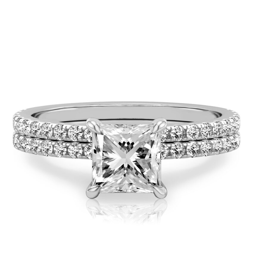 princess cut diamond delicate pave engagement ring set white gold