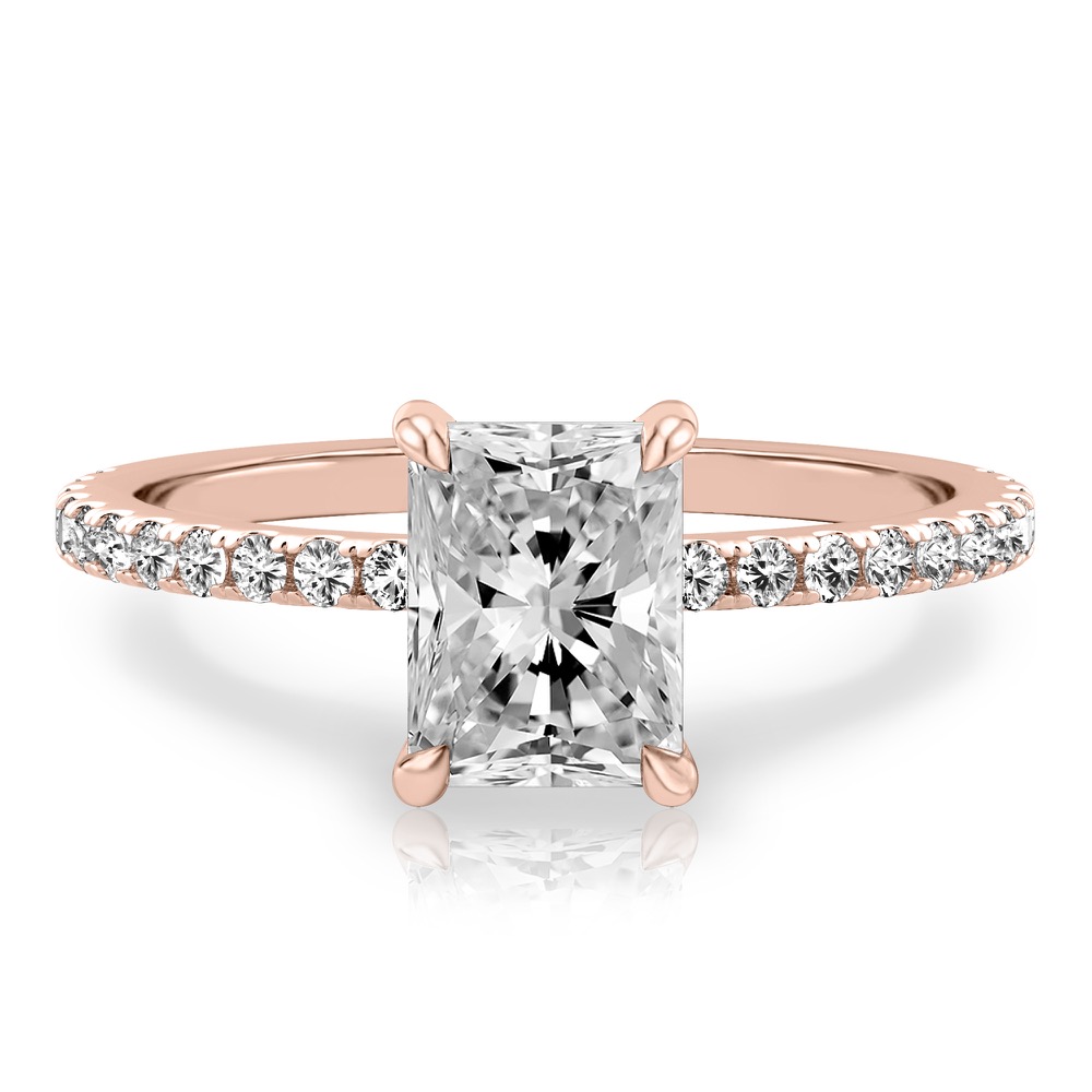 radiant cut diamond delicate pave engagement ring in rose gold