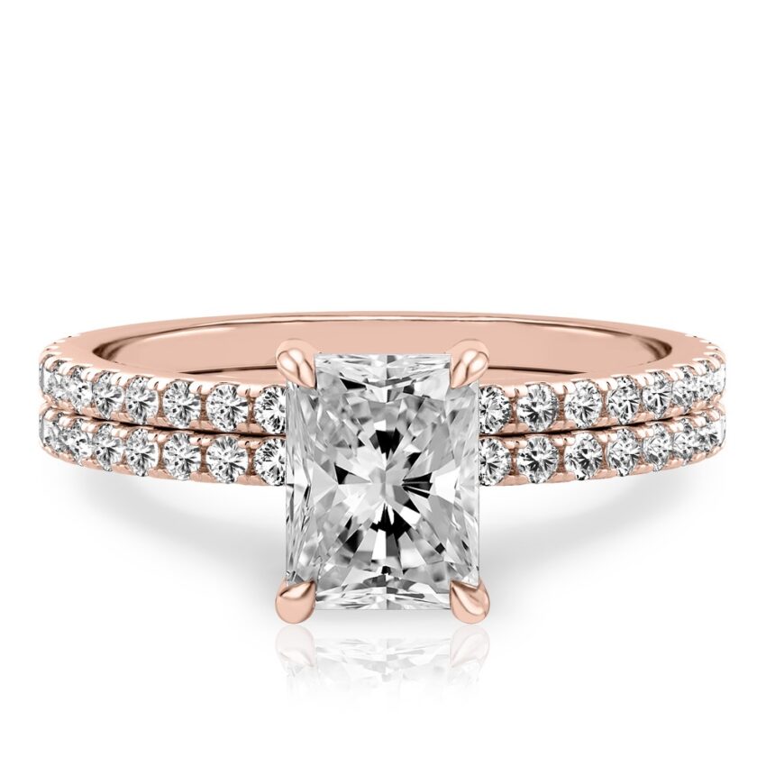radiant cut diamond delicate pave engagement ring set rose gold