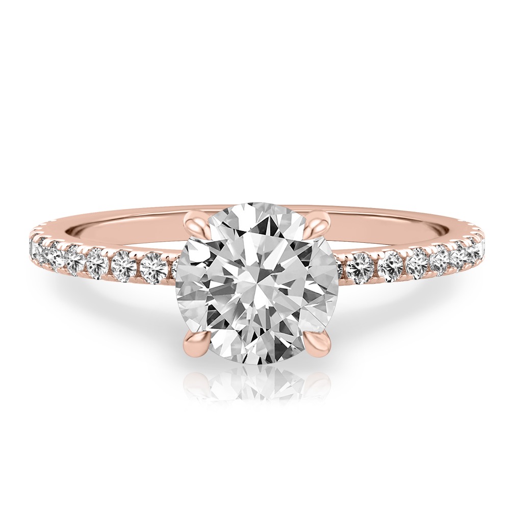 round cut diamond delicate pave engagement ring in rose gold