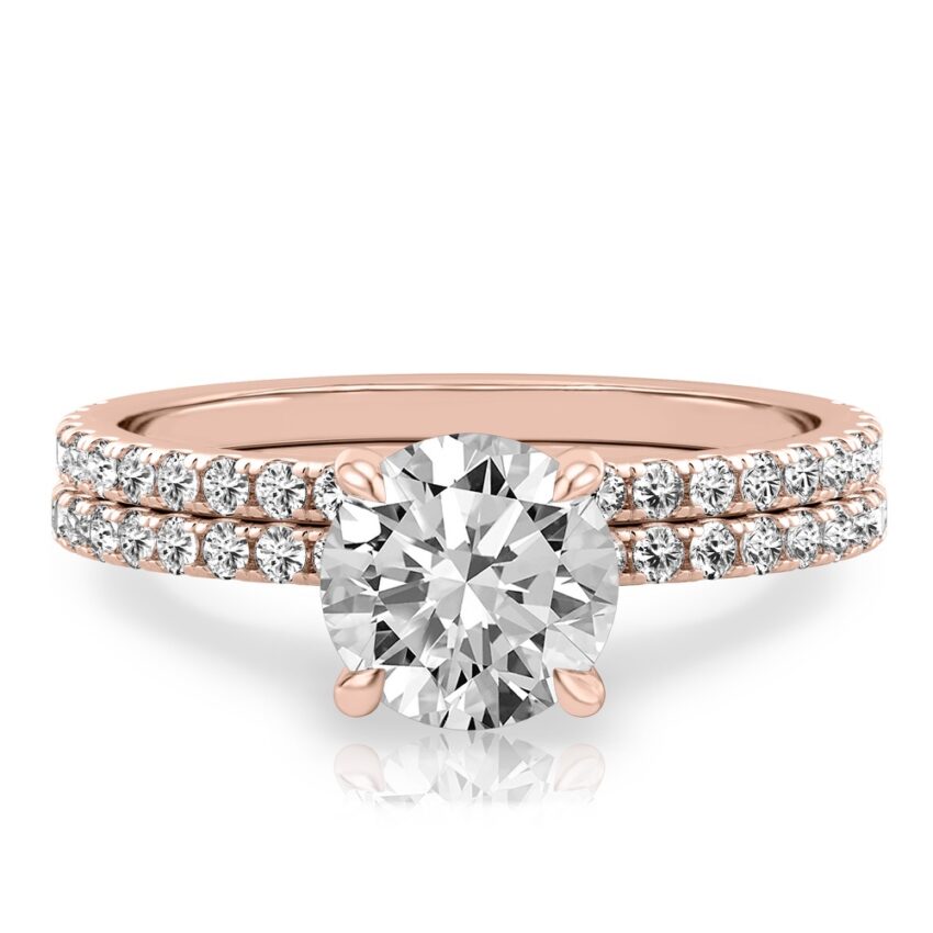 round cut diamond delicate pave engagement ring set rose gold