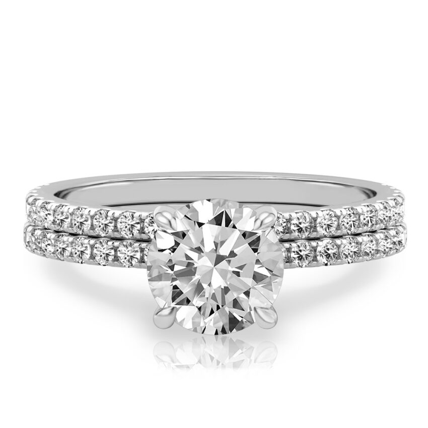 round cut diamond delicate pave engagement ring set white gold