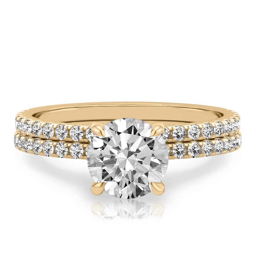 round cut diamond delicate pave engagement ring set yellow gold