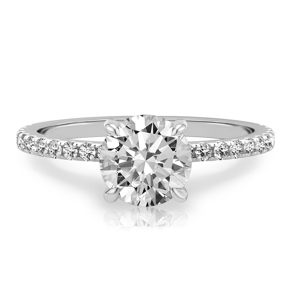 round cut diamond delicate pave hidden halo engagement ring in platinum