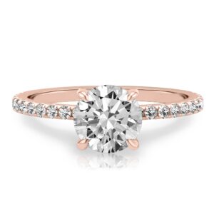 round cut diamond delicate pave hidden halo engagement ring in rose gold