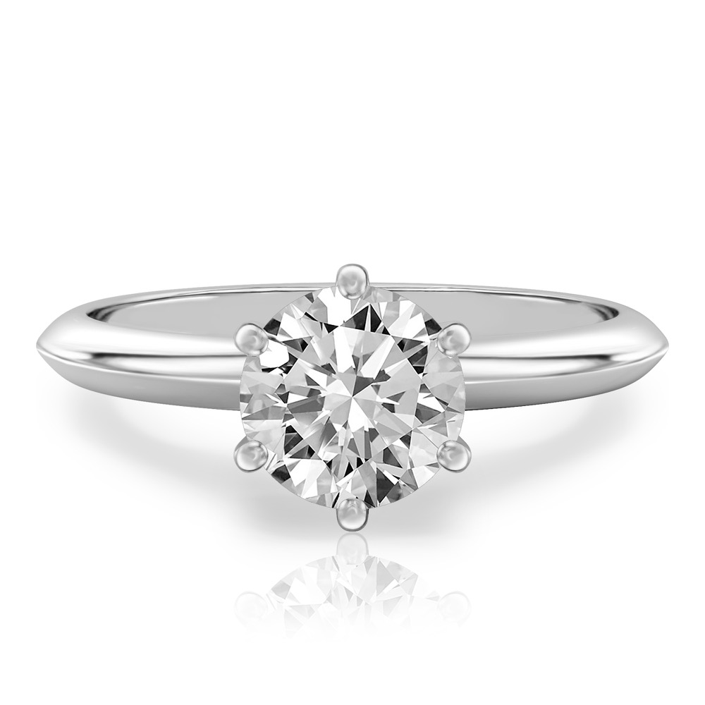 round cut diamond six prong engagement ring in platinum