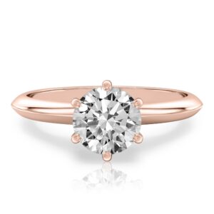 round cut diamond six prong engagement ring in rose gold