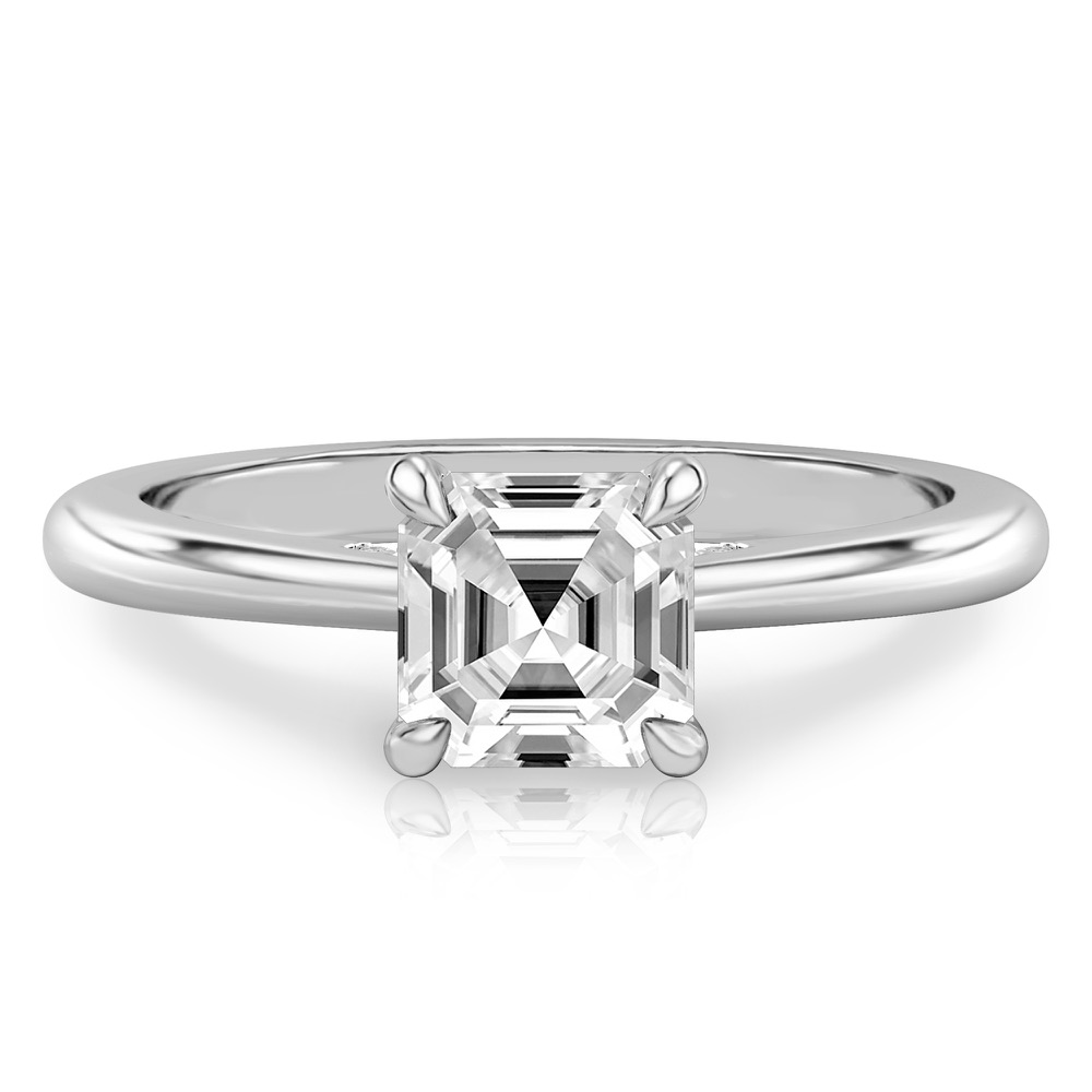 asscher cut diamond pave bridge engagement ring in platinum