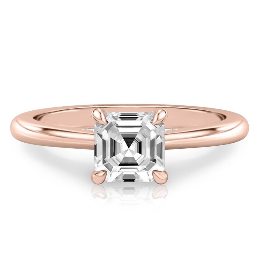 asscher cut diamond pave bridge engagement ring in rose gold