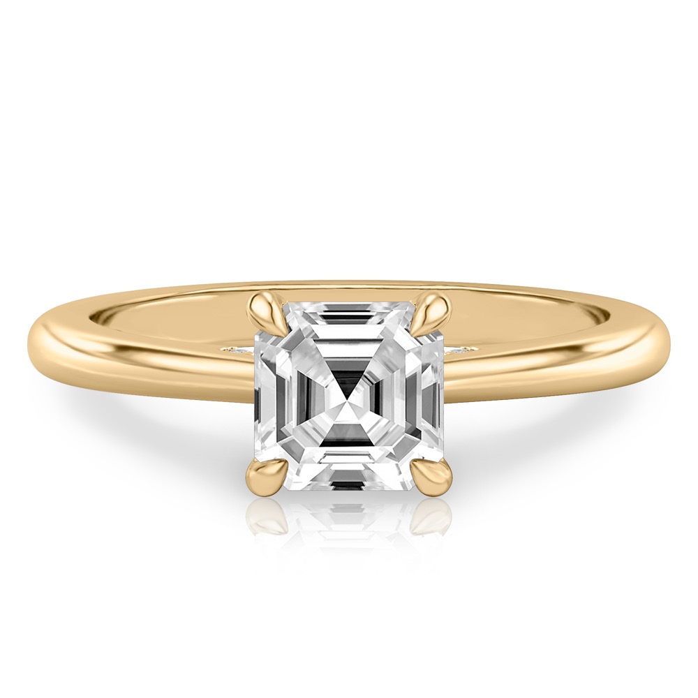 asscher cut diamond pave bridge engagement ring in yellow gold
