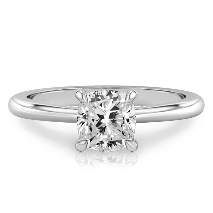 Video of cushion cut diamond pave bridge engagement ring in platinum