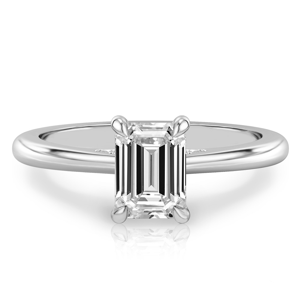 emerald cut diamond pave bridge engagement ring in platinum
